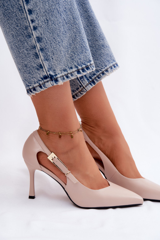 Aukštakulniai bateliai su išpjovomis ir sagtimis Vinceza 62288 smėlio spalvos