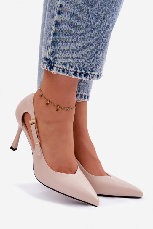 Aukštakulniai bateliai su išpjovomis ir sagtimis Vinceza 62288 smėlio spalvos