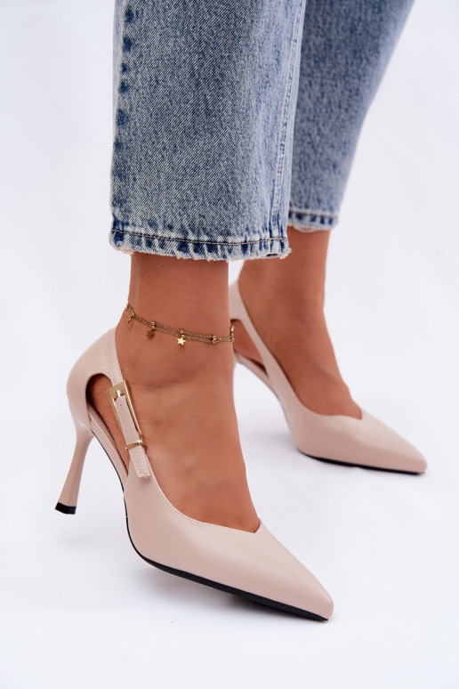 Aukštakulniai bateliai su išpjovomis ir sagtimis Vinceza 62288 smėlio spalvos