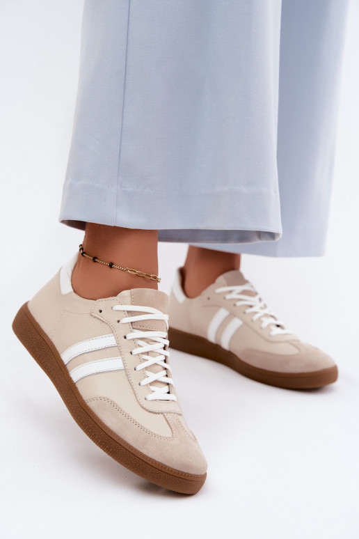 Zazoo N1068 Oda Žemas Sneakers modelio batai Moteriškas smėlio spalvos