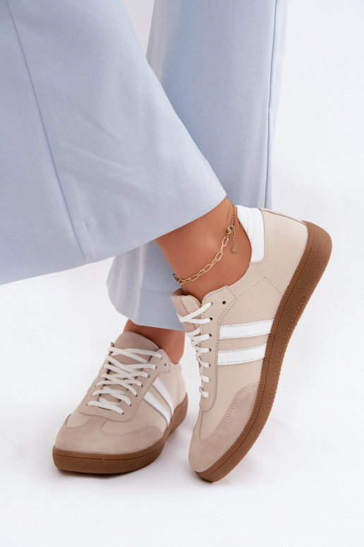 Zazoo N1068 Oda Žemas Sneakers modelio batai Moteriškas smėlio spalvos