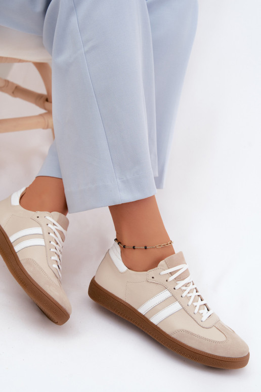 Zazoo N1068 Oda Žemas Sneakers modelio batai Moteriškas smėlio spalvos