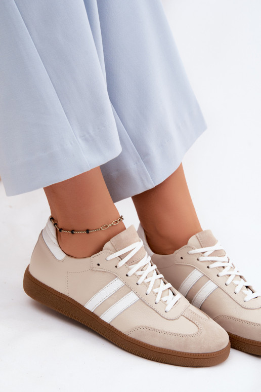 Zazoo N1068 Oda Žemas Sneakers modelio batai Moteriškas smėlio spalvos