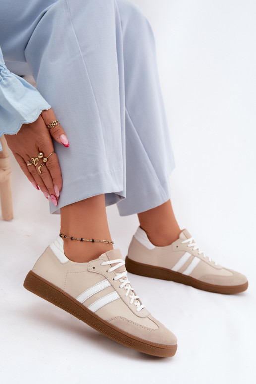 Zazoo N1068 Oda Žemas Sneakers modelio batai Moteriškas smėlio spalvos