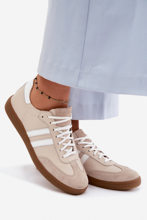 Zazoo N1068 Oda Žemas Sneakers modelio batai Moteriškas smėlio spalvos