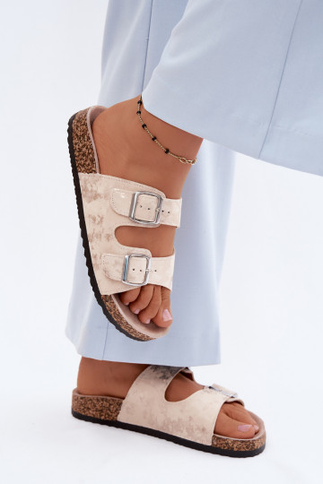 Moteriškas Šlepetės Ant Koreko su sagtimis smėlio spalvos-aukso spalvos Vivio