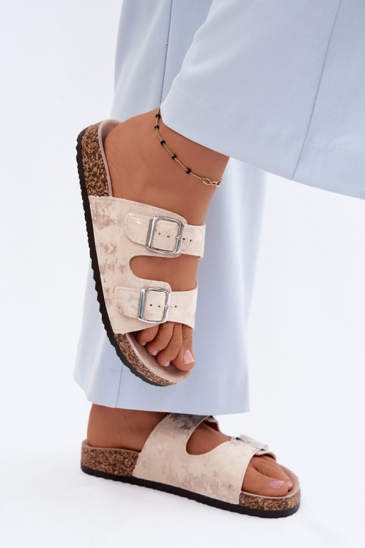 Moteriškas Šlepetės Ant Koreko su sagtimis smėlio spalvos-aukso spalvos Vivio