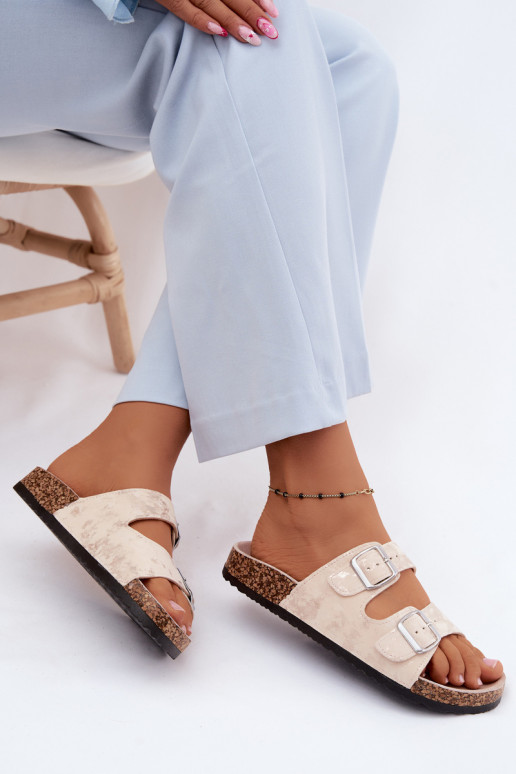 Moteriškas Šlepetės Ant Koreko su sagtimis smėlio spalvos-aukso spalvos Vivio