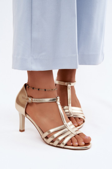 Moteriškos basutės su juostelėmis Įjungta Smukłym Obcasie Sergio Leone SK132 aukso spalvos