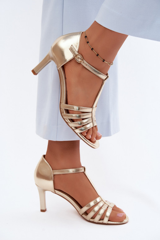 Moteriškos basutės su juostelėmis Įjungta Smukłym Obcasie Sergio Leone SK132 aukso spalvos