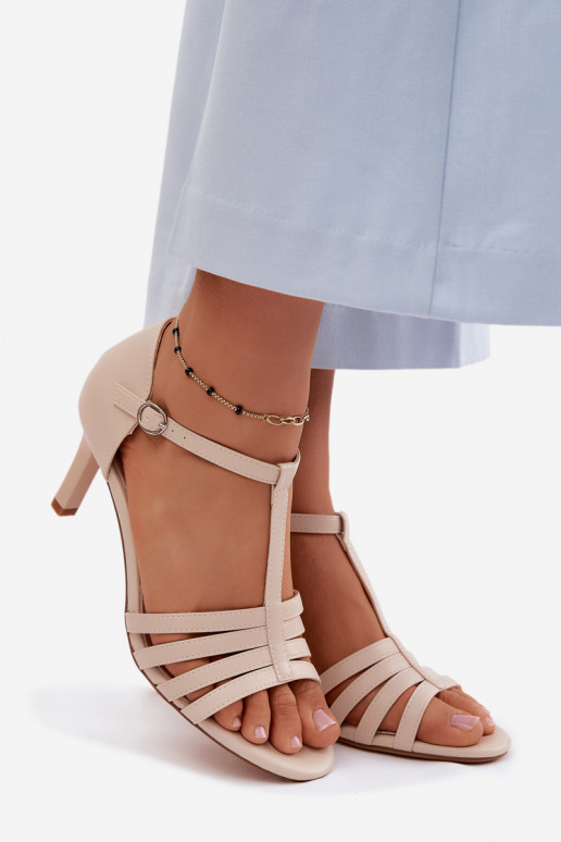 Moteriškos basutės su juostelėmis Įjungta Smukłym Obcasie Sergio Leone SK132 smėlio spalvos