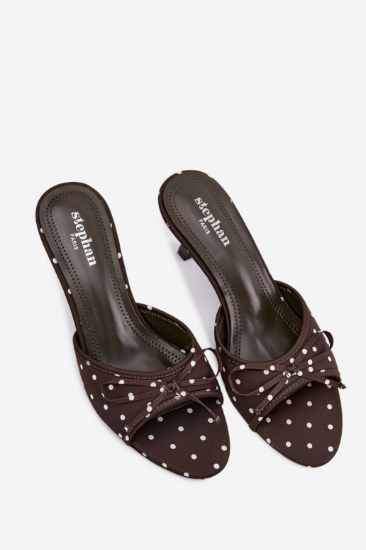 Moteriškos šlepetės su kaspinais su taškeliais su plonais kulniukais žalios spalvos Shinea