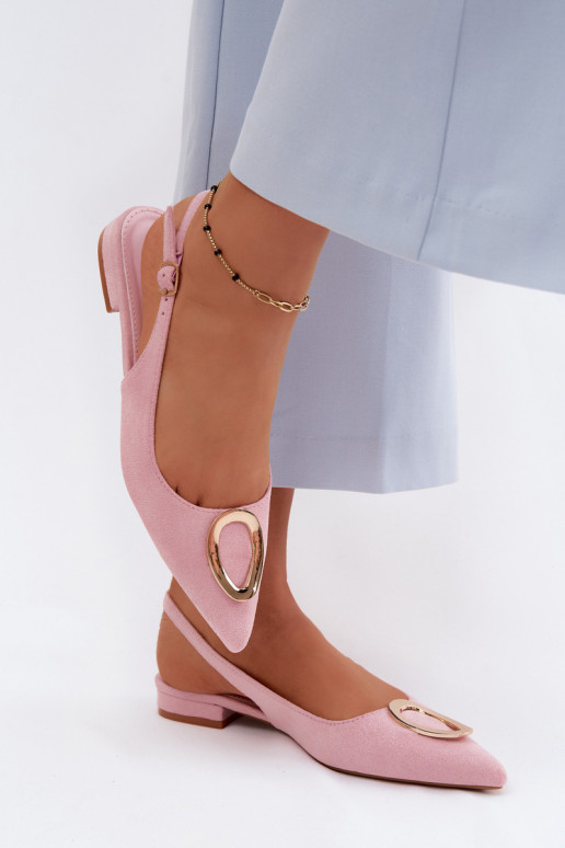 Moteriškos basutės su plačiais kulniukais su ornamentais rožinės spalvos Sparkle