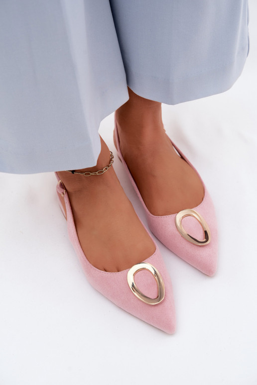 Moteriškos basutės su plačiais kulniukais su ornamentais rožinės spalvos Sparkle