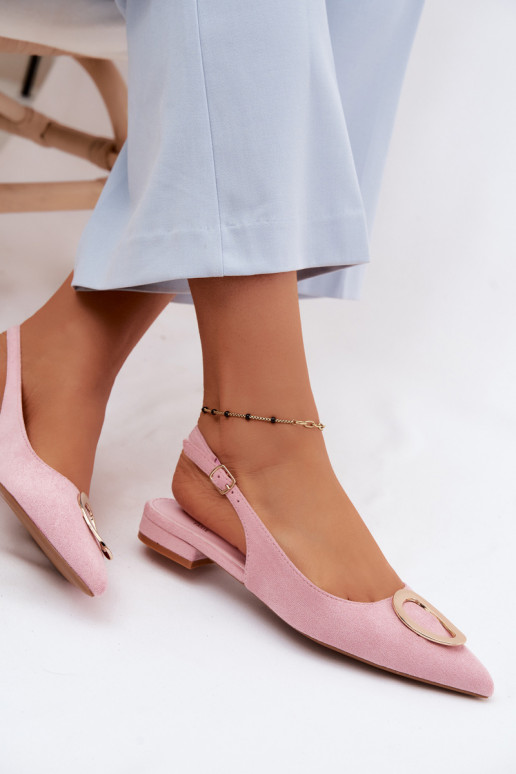 Moteriškos basutės su plačiais kulniukais su ornamentais rožinės spalvos Sparkle