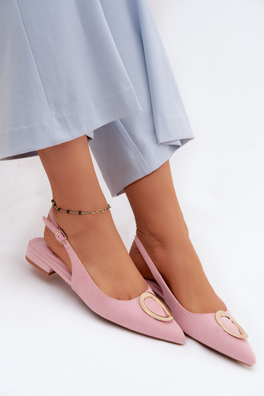 Moteriškos basutės su plačiais kulniukais su ornamentais rožinės spalvos Sparkle