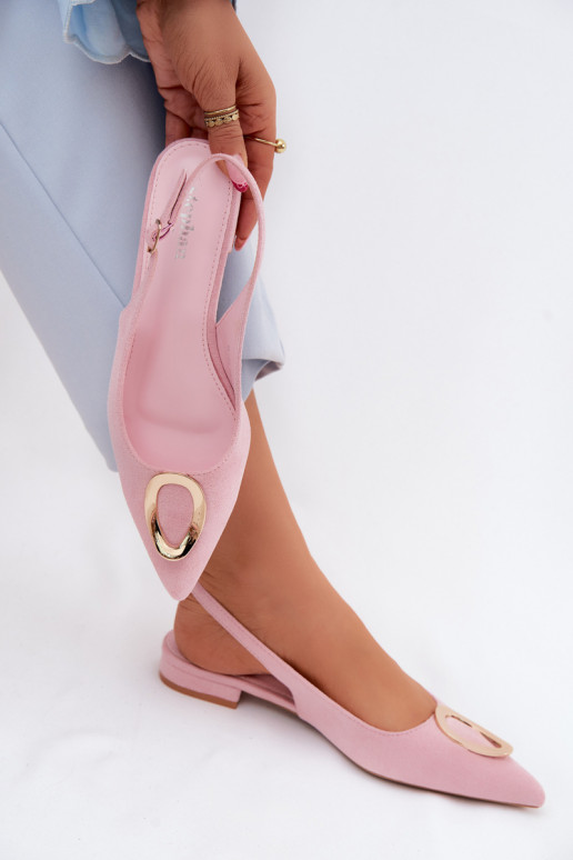 Moteriškos basutės su plačiais kulniukais su ornamentais rožinės spalvos Sparkle