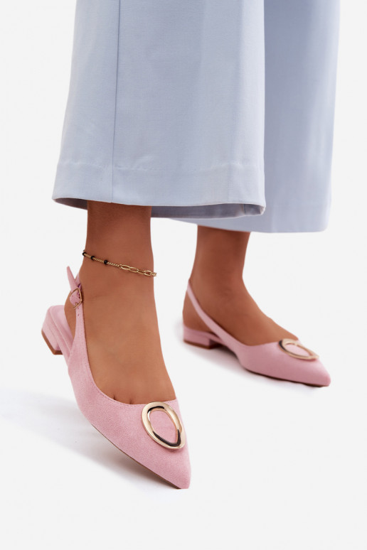 Moteriškos basutės su plačiais kulniukais su ornamentais rožinės spalvos Sparkle