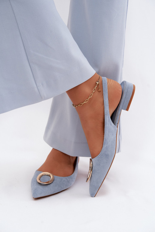 Moteriškos basutės su plačiais kulniukais su ornamentais mėlynos spalvos Sparkle