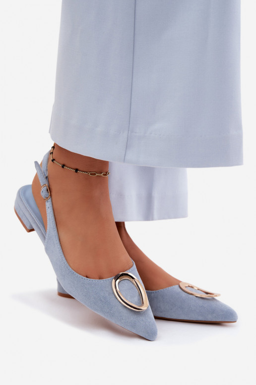 Moteriškos basutės su plačiais kulniukais su ornamentais mėlynos spalvos Sparkle