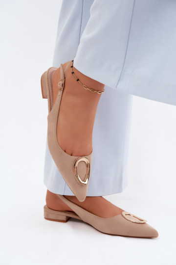 Moteriškos basutės su plačiais kulniukais su ornamentais smėlio spalvos Sparkle