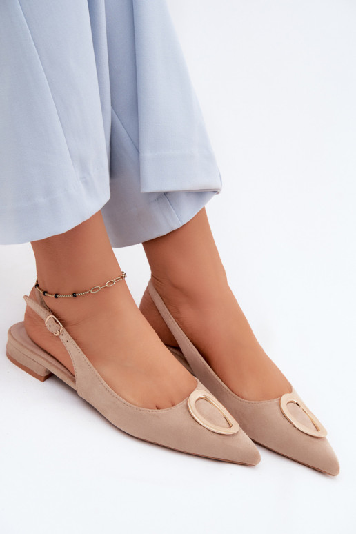 Moteriškos basutės su plačiais kulniukais su ornamentais smėlio spalvos Sparkle