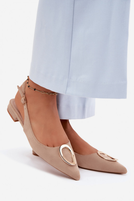 Moteriškos basutės su plačiais kulniukais su ornamentais smėlio spalvos Sparkle