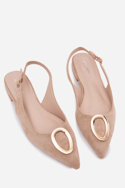 Moteriškos basutės su plačiais kulniukais su ornamentais smėlio spalvos Sparkle