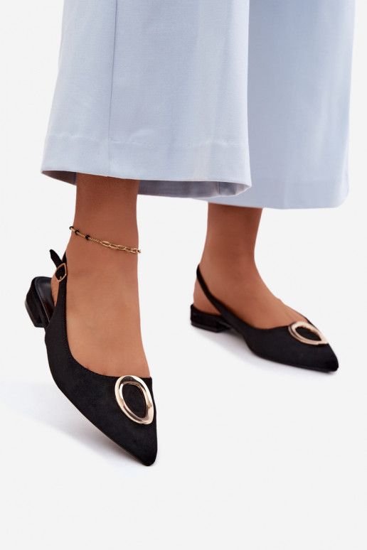 Moteriškos basutės su plačiais kulniukais su ornamentais juodos spalvos Sparkle