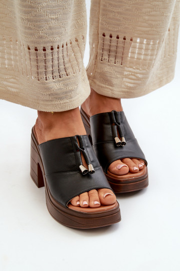 Moteriškos šlepetės iš eko odos su platforma I Klocku juodos spalvos Dafira 2