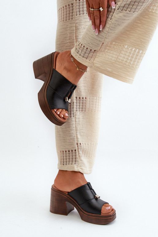 Moteriškos šlepetės iš eko odos su platforma I Klocku juodos spalvos Dafira