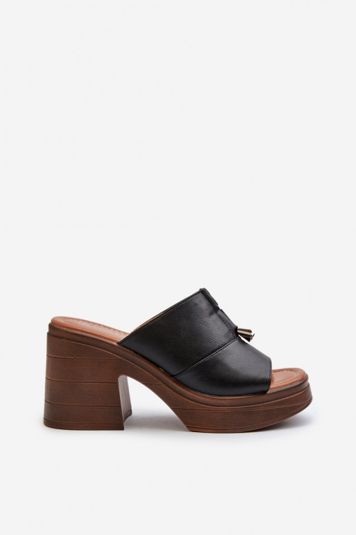 Moteriškos šlepetės iš eko odos su platforma I Klocku juodos spalvos Dafira