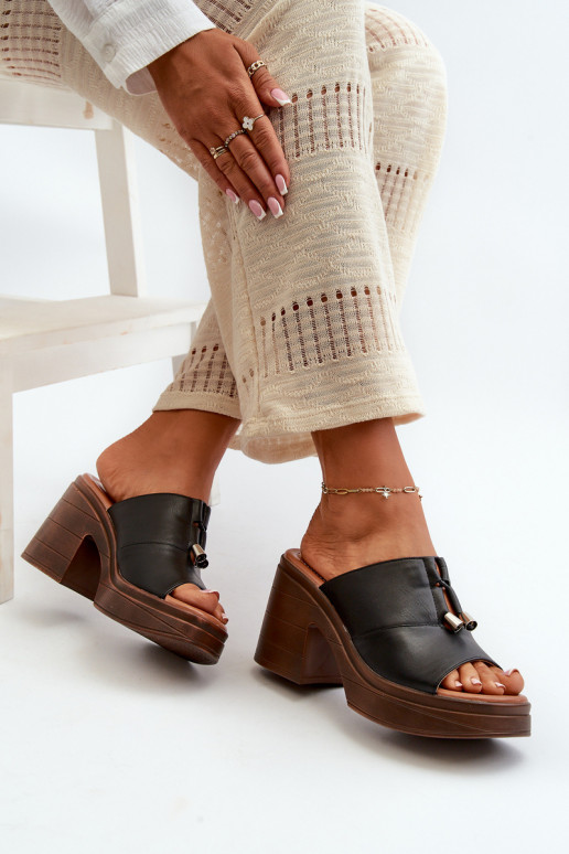 Moteriškos šlepetės iš eko odos su platforma I Klocku juodos spalvos Dafira