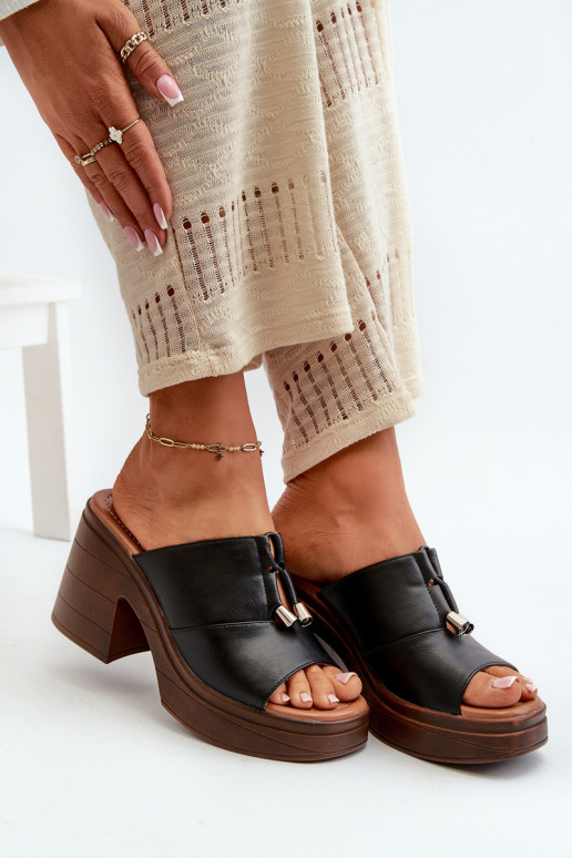 Moteriškos šlepetės iš eko odos su platforma I Klocku juodos spalvos Dafira