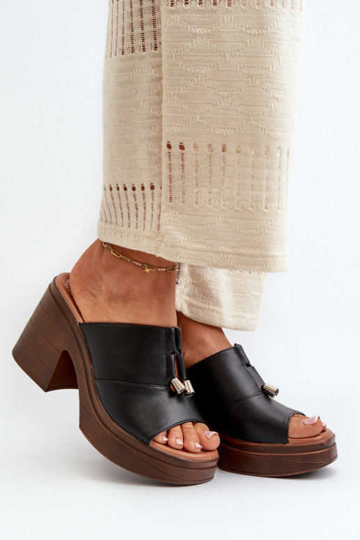 Moteriškos šlepetės iš eko odos su platforma I Klocku juodos spalvos Dafira