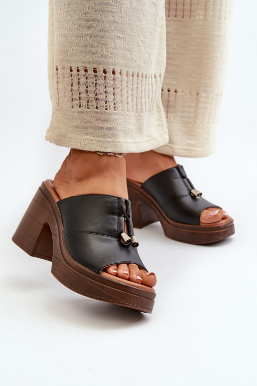 Moteriškos šlepetės iš eko odos su platforma I Klocku juodos spalvos Dafira