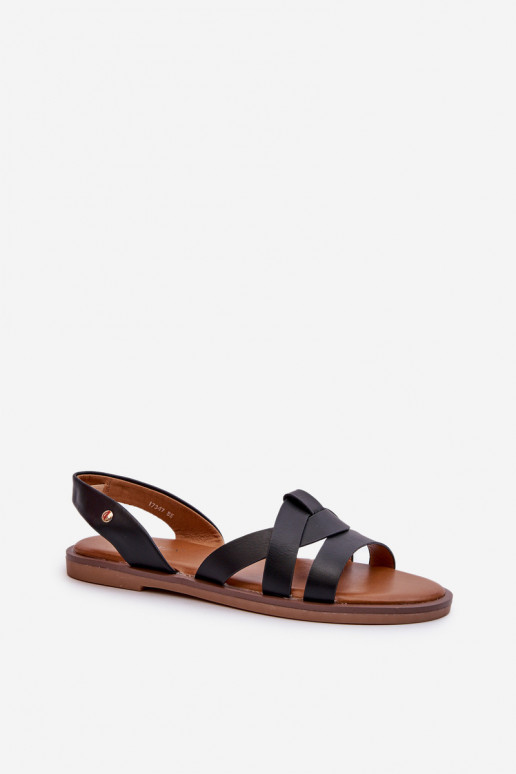 Lygiapadės basutės moterims iš eko odos Vinceza 17347 juodos spalvos