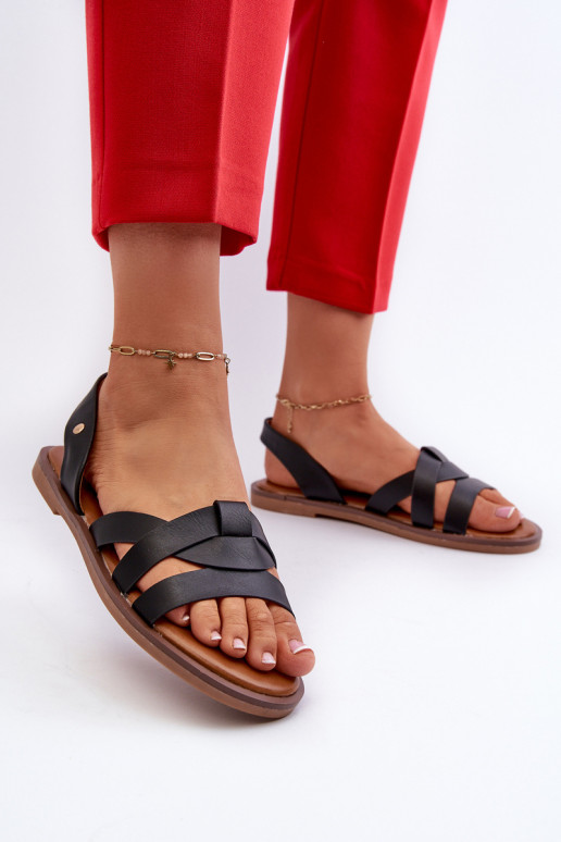 Lygiapadės basutės moterims iš eko odos Vinceza 17347 juodos spalvos