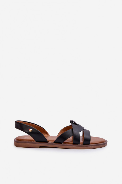 Lygiapadės basutės moterims iš eko odos Vinceza 17347 juodos spalvos