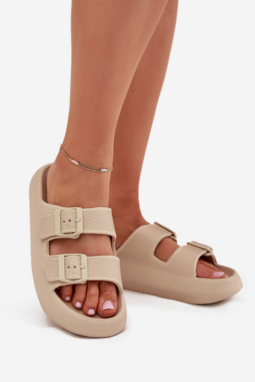 Lengvos šlepetės Moteriškos šlepetės su sagtimis Vinceza 76056 smėlio spalvos