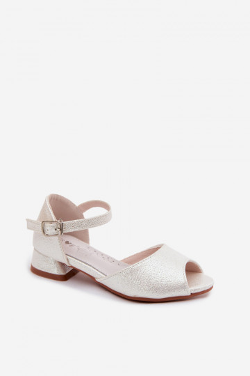 Blizgantys vaikiški sandalai baltos spalvos Pebble