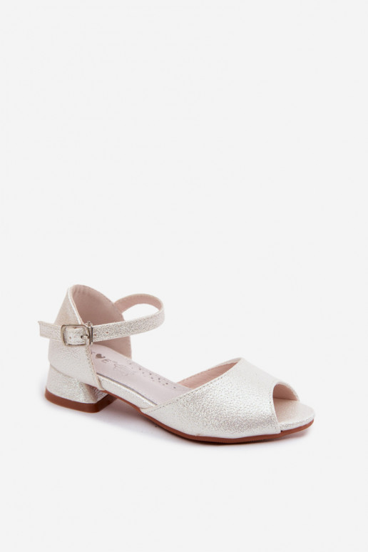 Blizgantys vaikiški sandalai baltos spalvos Pebble
