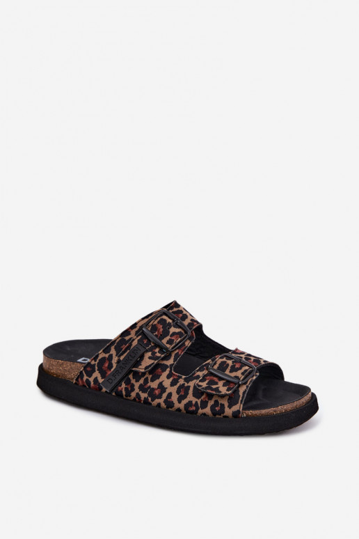 Moteriškos šlepetės su platforma ir sagtimis D.Franklin DFSH407011 su leopardo kailio raštais