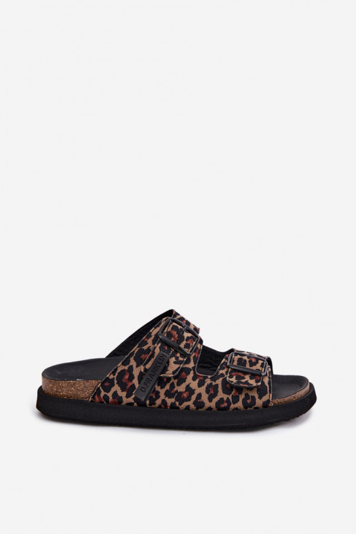 Moteriškos šlepetės su sagtimis su platforma D.Franklin DFSH407011 su leopardo kailio raštais