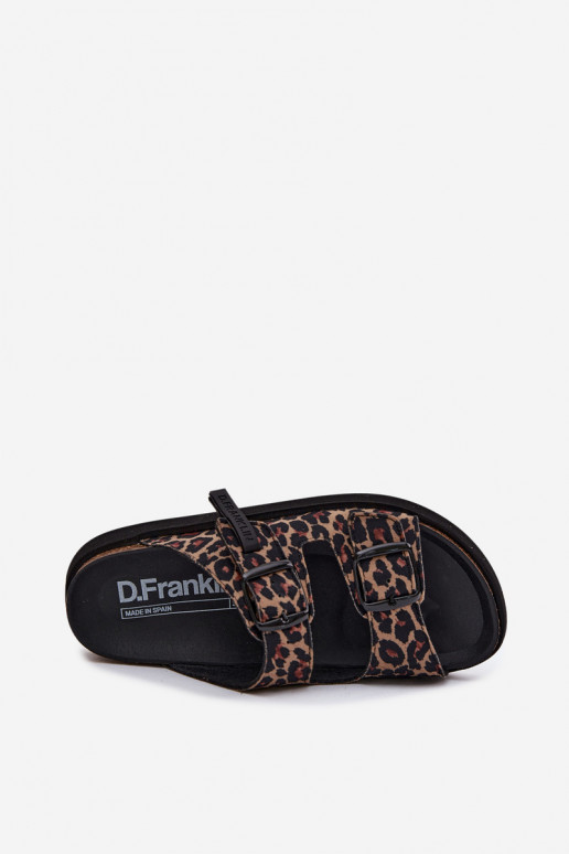 Moteriškos šlepetės su sagtimis su platforma D.Franklin DFSH407011 su leopardo kailio raštais