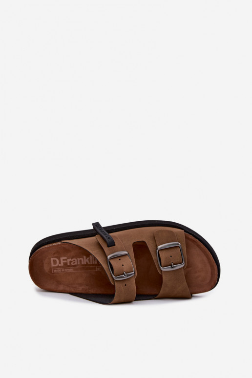 Odinės vyriškos šlepetės su sagtimis D.Franklin DFSH407017 rudos spalvos