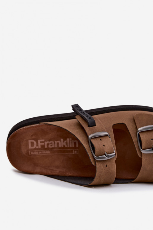 Odinės šlepetės vyrams su sagtimis D.Franklin DFSH407017 rudos spalvos