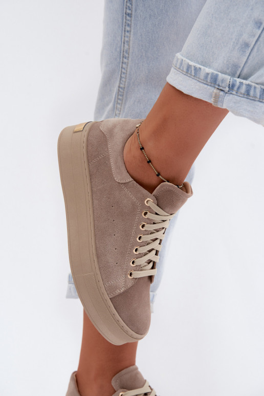 Oda iš zomšos Sneakers modelio batai Moteriškas su platforma Zazoo N408S7 smėlio spalvos
