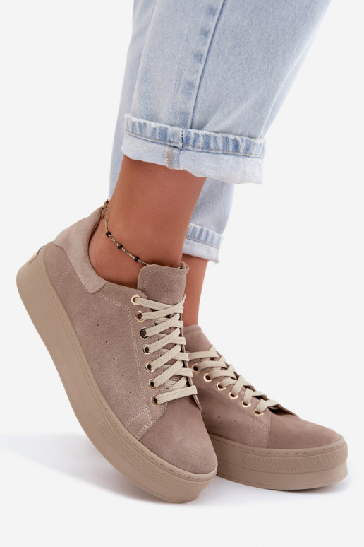 Oda iš zomšos Sneakers modelio batai Moteriškas su platforma Zazoo N408S7 smėlio spalvos