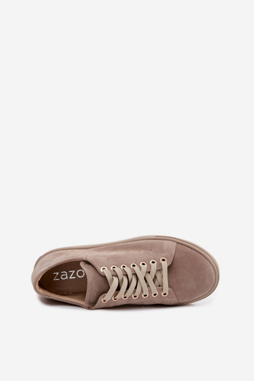 Oda iš zomšos Sneakers modelio batai Moteriškas su platforma Zazoo N408S7 smėlio spalvos
